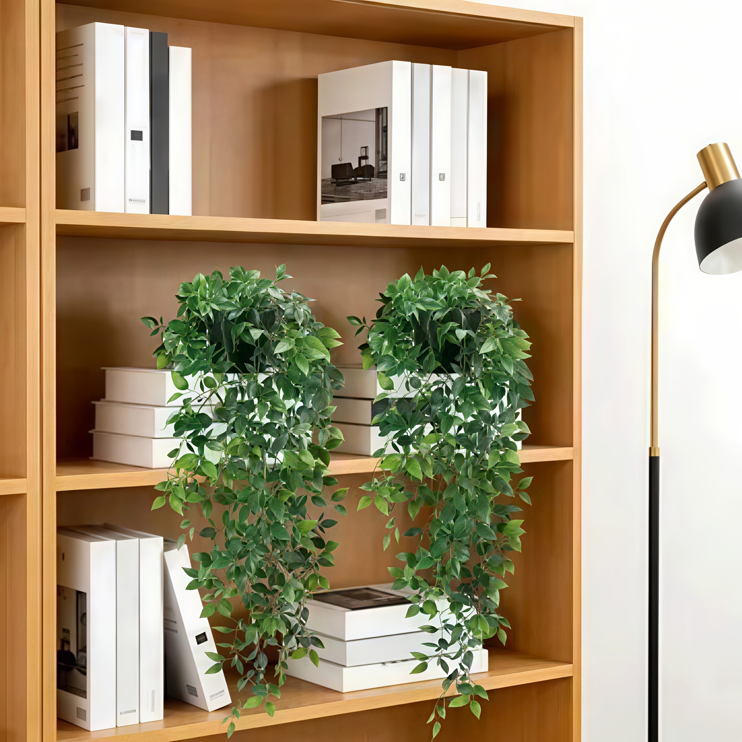2pcs Large Artificial Green Fern Plants with Hanging Straps