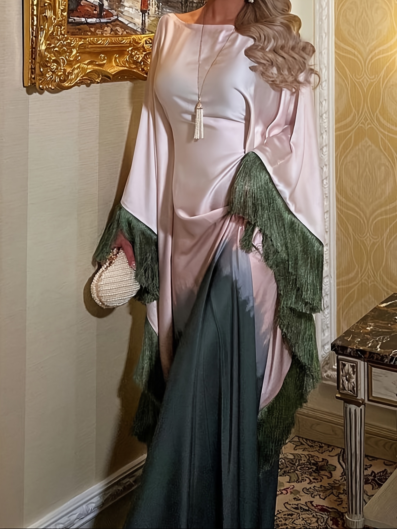 New Gradient Printed Dress Inspired by Middle Eastern Muslim Tassel Robes And Western Long Skirts.