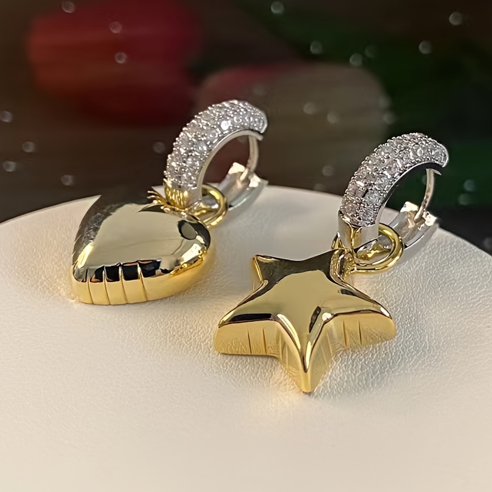 

Lovely Asymmetrical Earrings: Star And Heart Pendants, Everyday Wear And - Valentine's Day Gift Idea