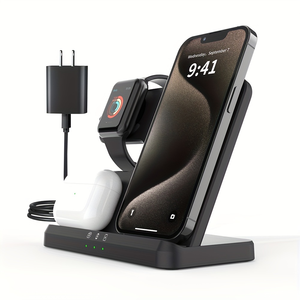 wireless charger 3 in 1 wireless charging station for iphone 16 15 pro max 14 plus   11 xs 8 for iwatch 10   6 5   se   charging stand for   2 3 4 pro