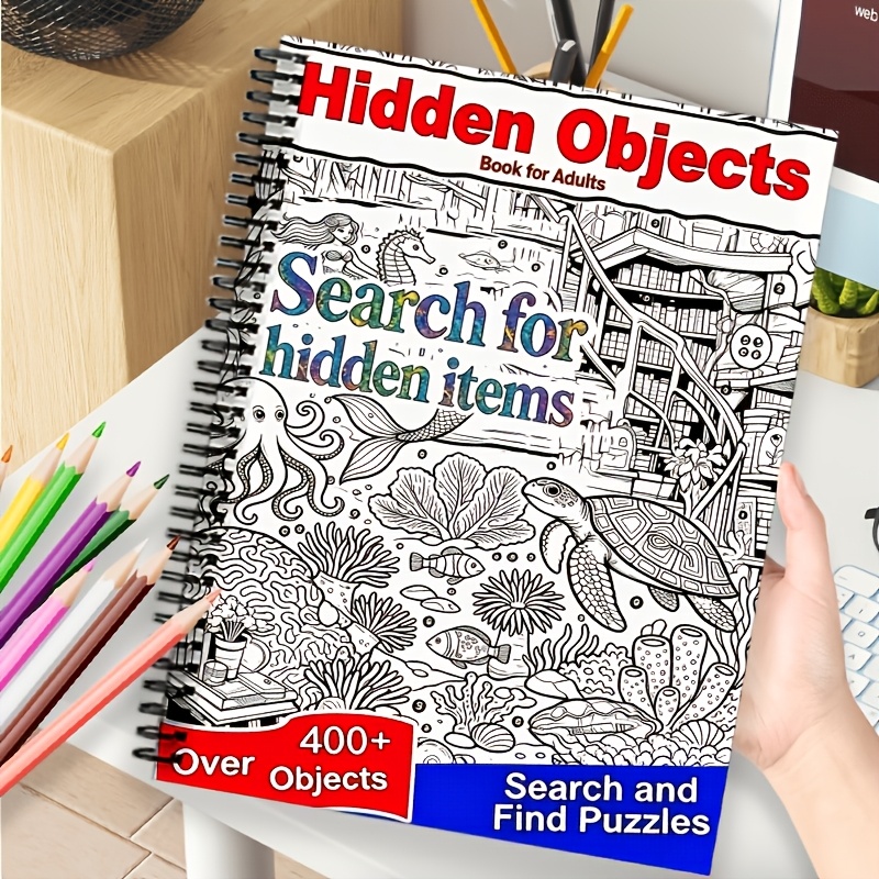 TEMU Coloring And Treasure Hunt Puzzle Book 2-in-1 Activity Book A5 Spiral Bound For Adults And Seniors Brain Training Stress Relief Gift