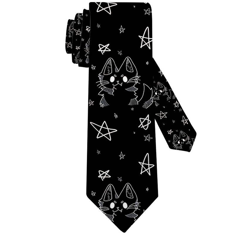 Image of 1pc, Cat Pattern Printed Tie, Soft And Stylish Accessory For Weddings, Dates, Parties, Casual Wear, Easy To Clean, A For Father's Day Gifts - Perfect For Formal Events