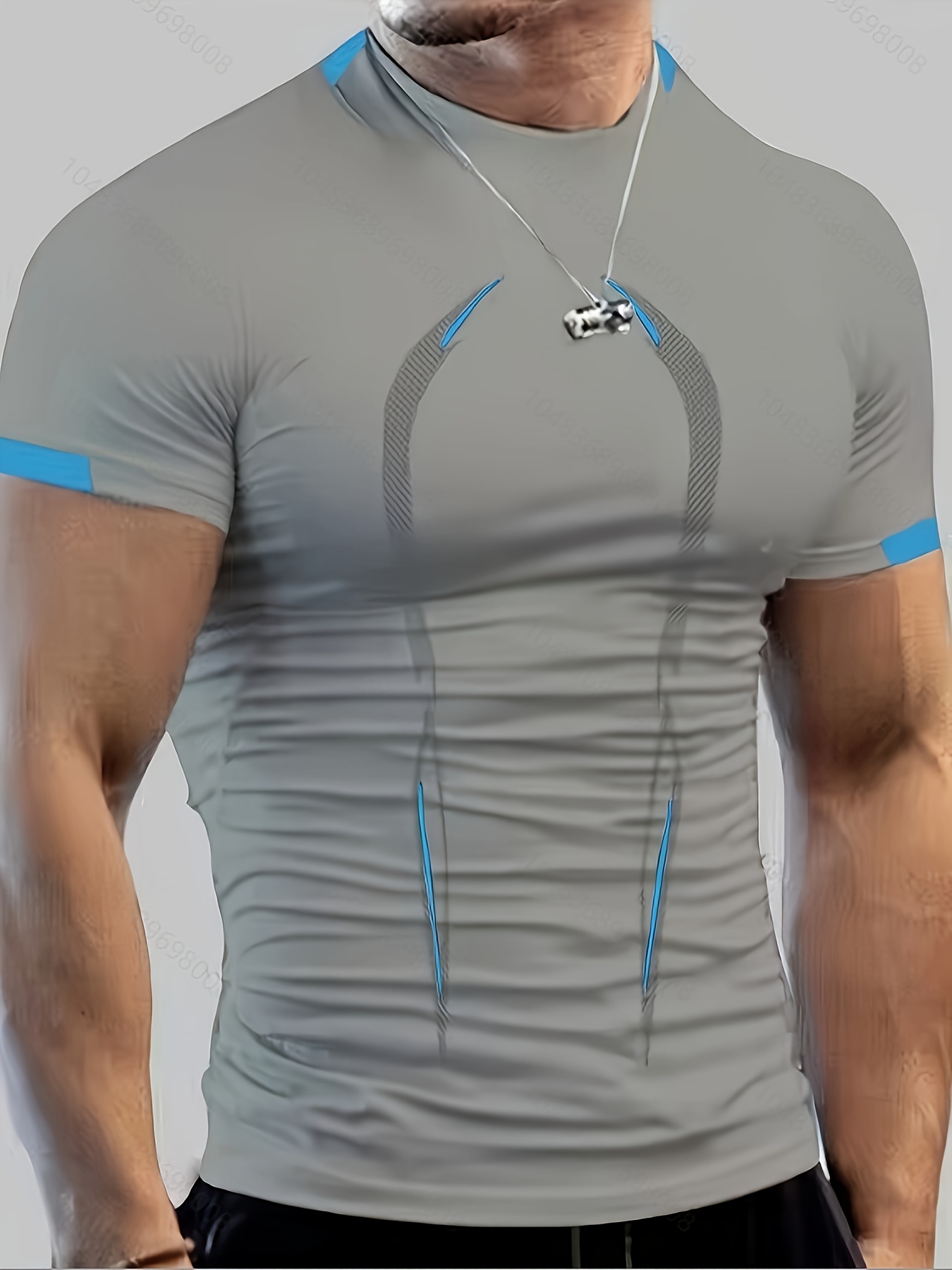 Color Block Pattern Slim Fit Crew Neck And Short Sleeve T-shirt, Breathable And Quick Dry Sports Tops For Men's Summer Fitness Training And Outdoors Sports Wear