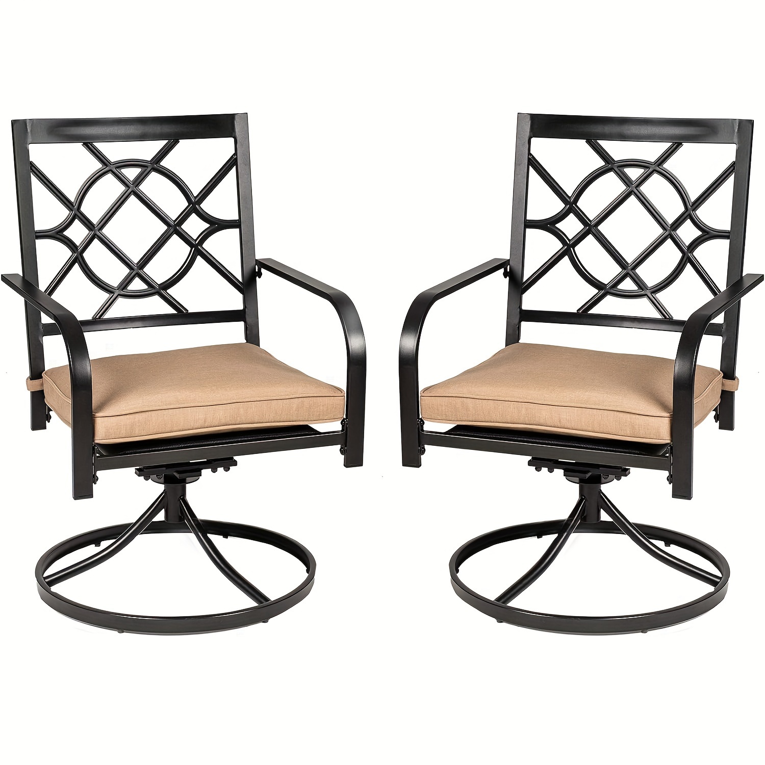 

Outdoor Dining Set Of 2, Metal Frame Patio Chair Rocker With Brown Cushion For Garden, Bistro, Backyard, Balcony