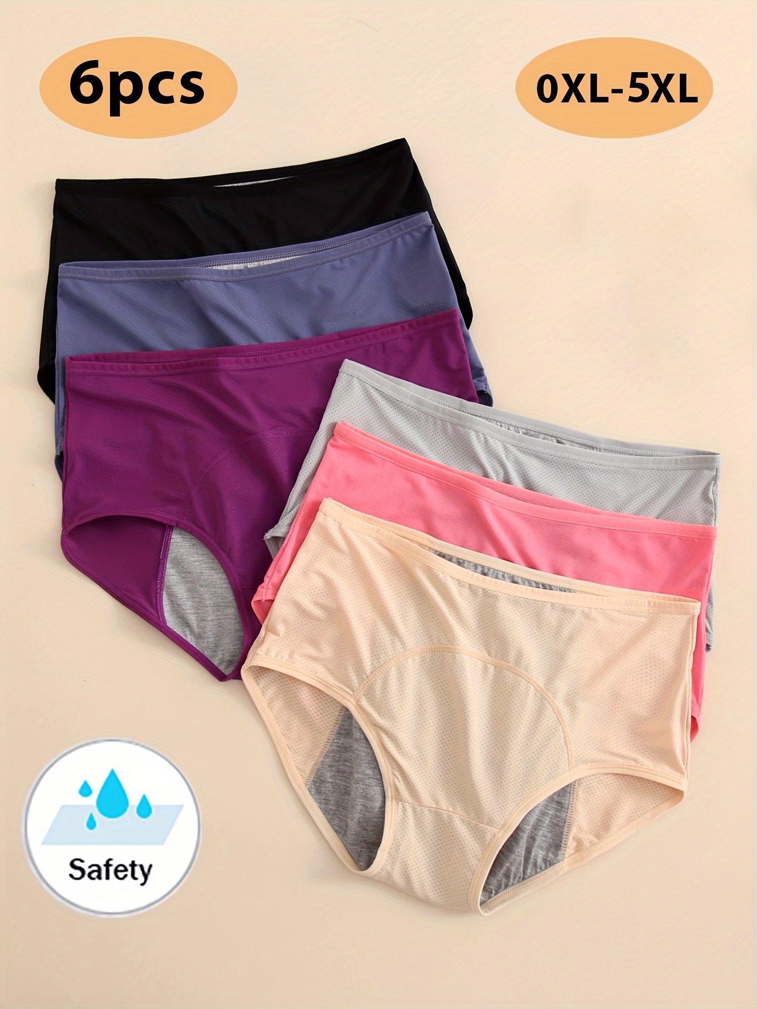 6pcs womens leakproof   high   breathable mesh triple layered wide briefs tummy   size oxl 5xl seamless underwear high waist  