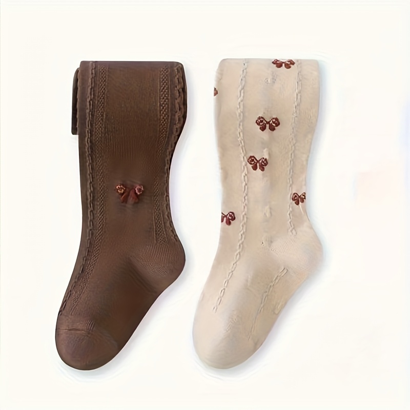 Image of Of Knitted Tights With Bows! Vintage Style, With Delicate Bow Embroidery And 3d Cable Knit Details. The Soft And Warm Fabric Ensures A . A Must-have Item For A Sweet And Look