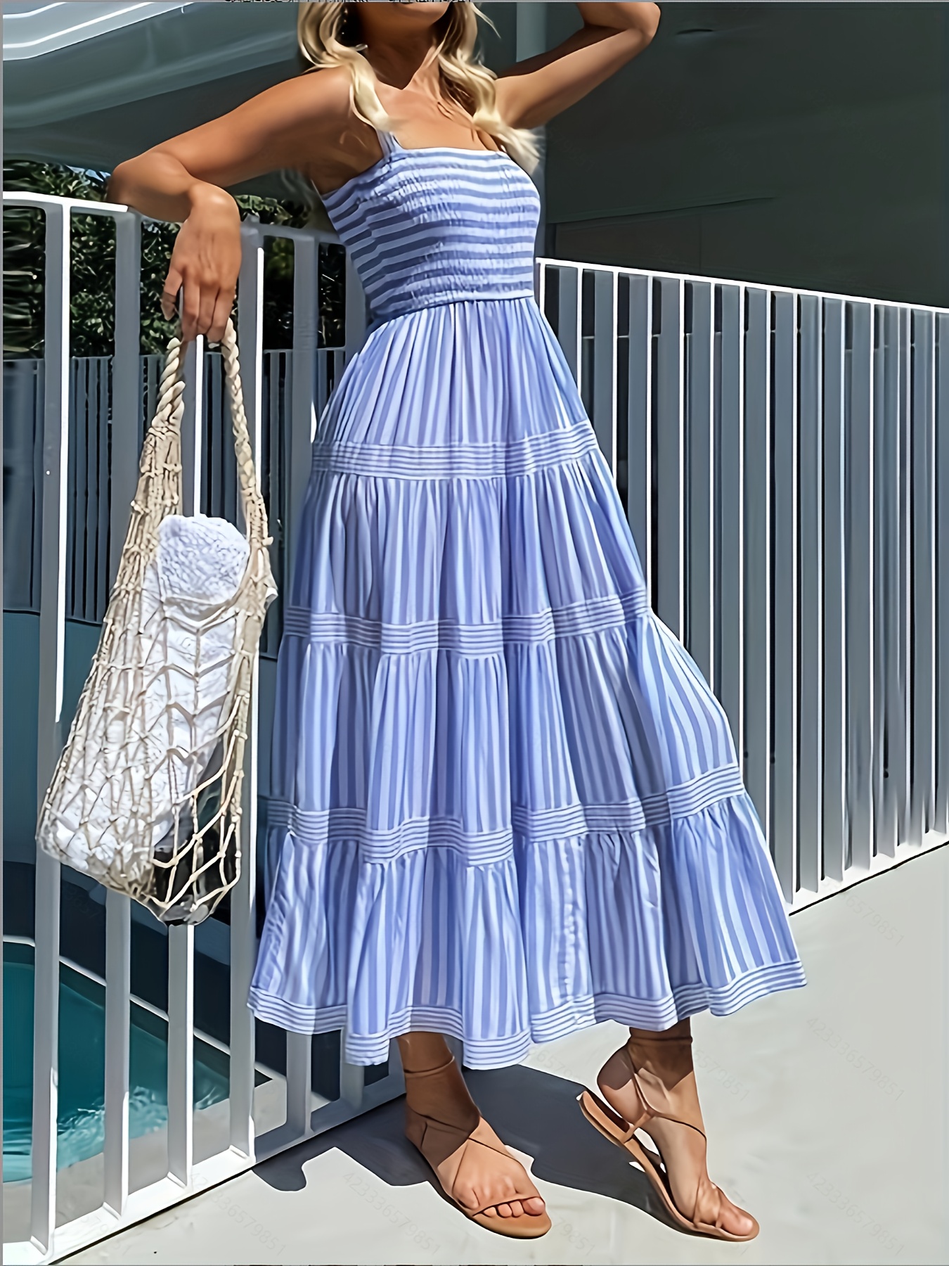 womens summer casual long dress striped print sleeveless - Temu