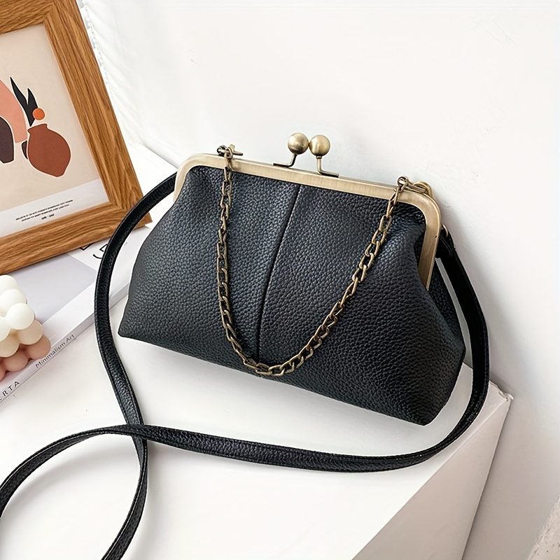 Image of Fashion Chain Decor Shoulder Crossbody Bag For Women Vintage Solid Handbag