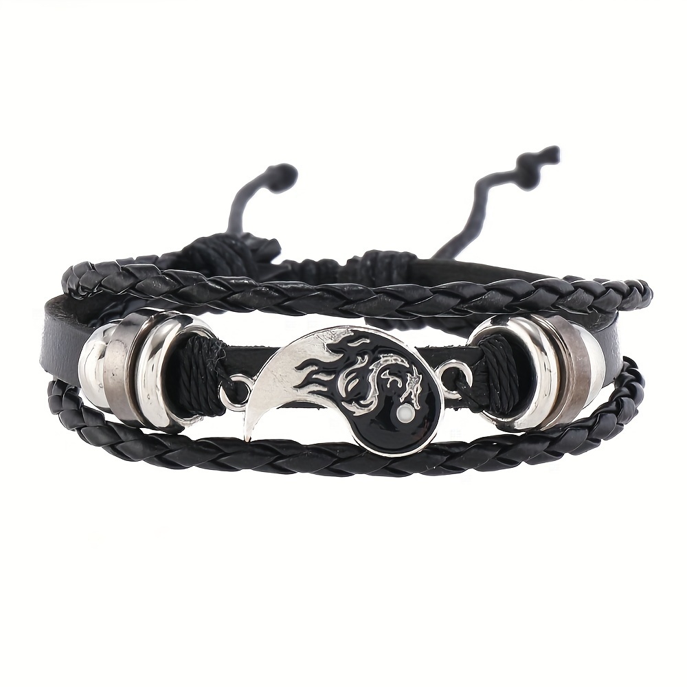 2pcs Retro Literary Style Handwoven Faux Leather Bracelets