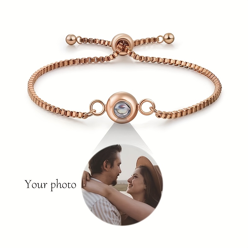 Customized 18K Gold-Plated Photo Projection Bracelet for Couples