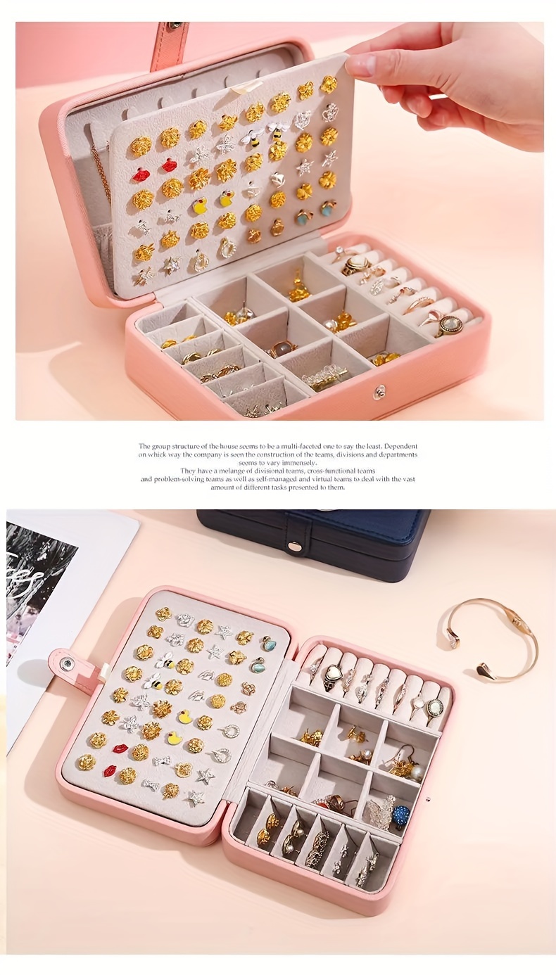 1pc   jewelry box pink   leather portable organizer with multiple compartments for earrings rings necklaces accessories stylish aesthetic decor for bedroom bathroom kitchen home jewelry box organizer jewelry display case decorative storage synthetic   leather exterior Product details 0