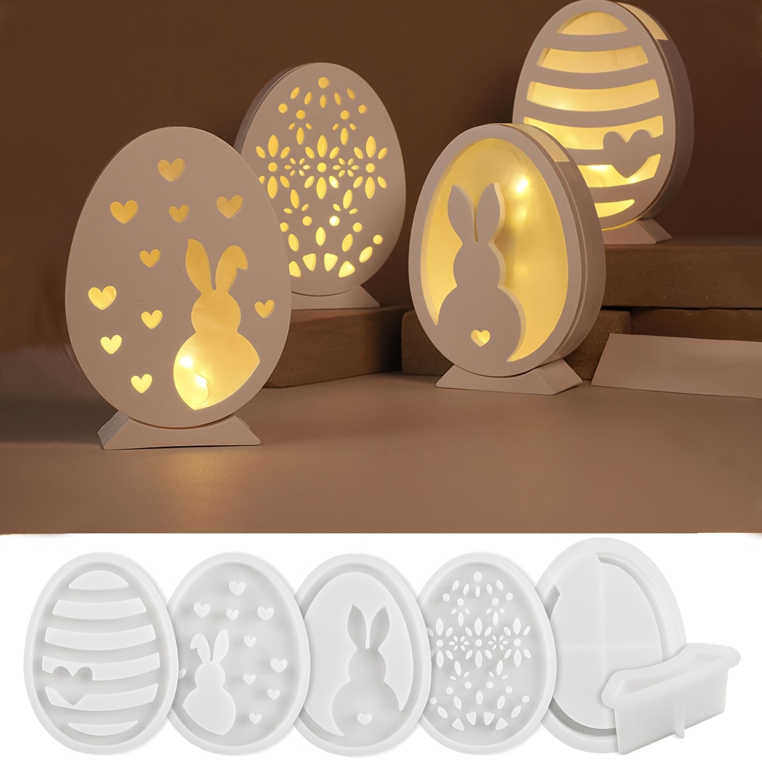 

6pcs Easter Bunny Silicone Mold Set For Casting, Plaster And Epoxy Resin Molds For Easter Decorations