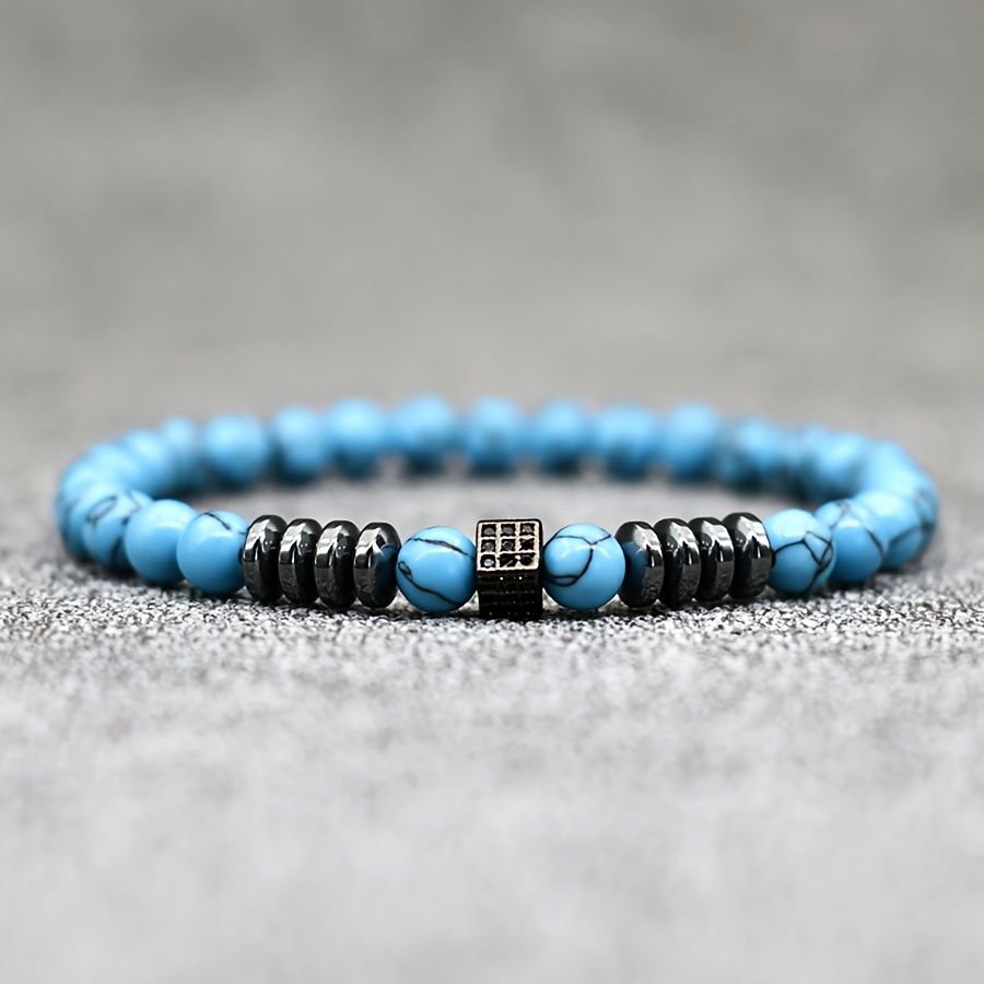 Small Square Turquoise Beaded Bracelet, Ethnic Style