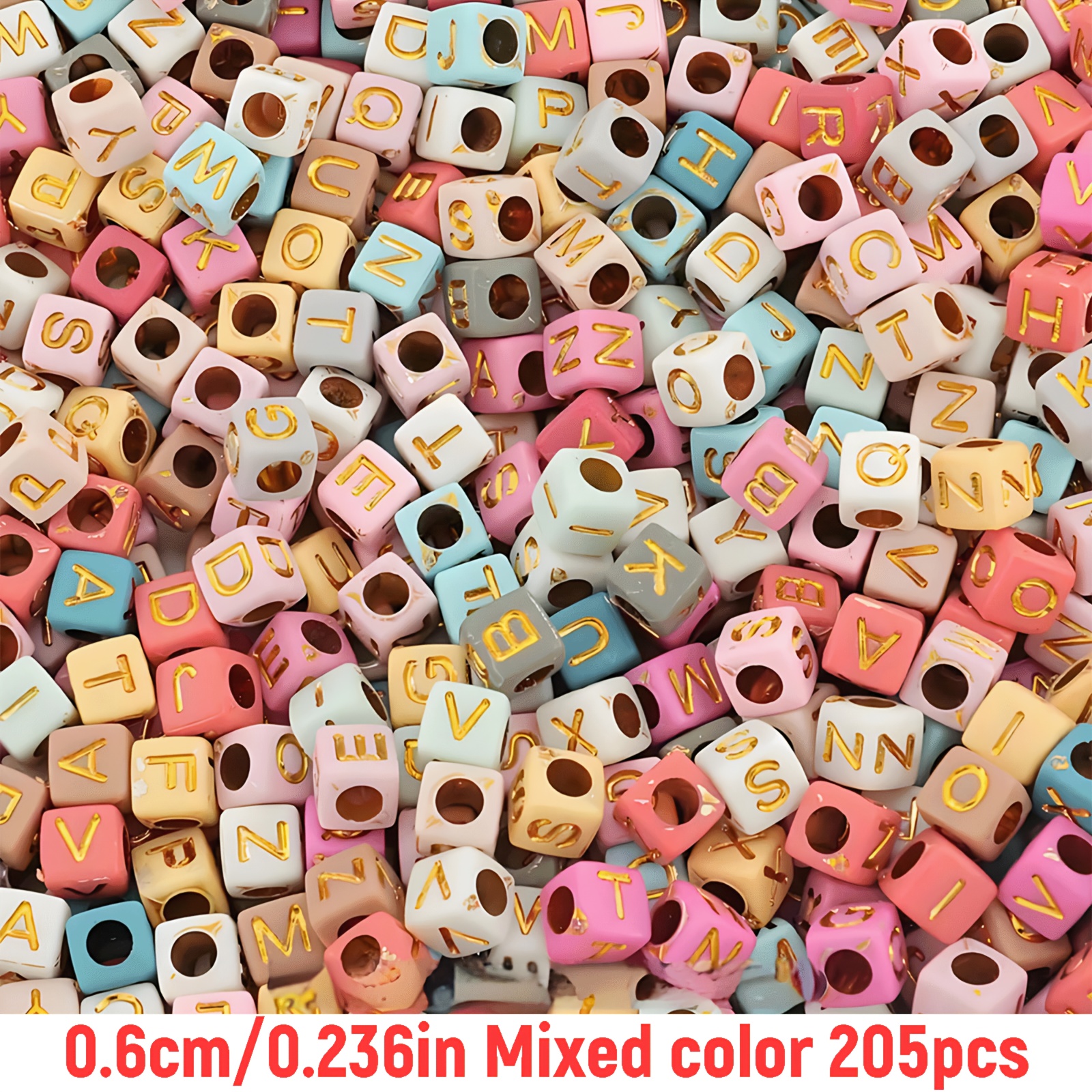 TEMU 205 piezas QYWCTZ cuadrados acrílicos de 6 mm con del alfabeto, cuentas multicolor aleatorios para dijes de collar, manualidades de San Valentín