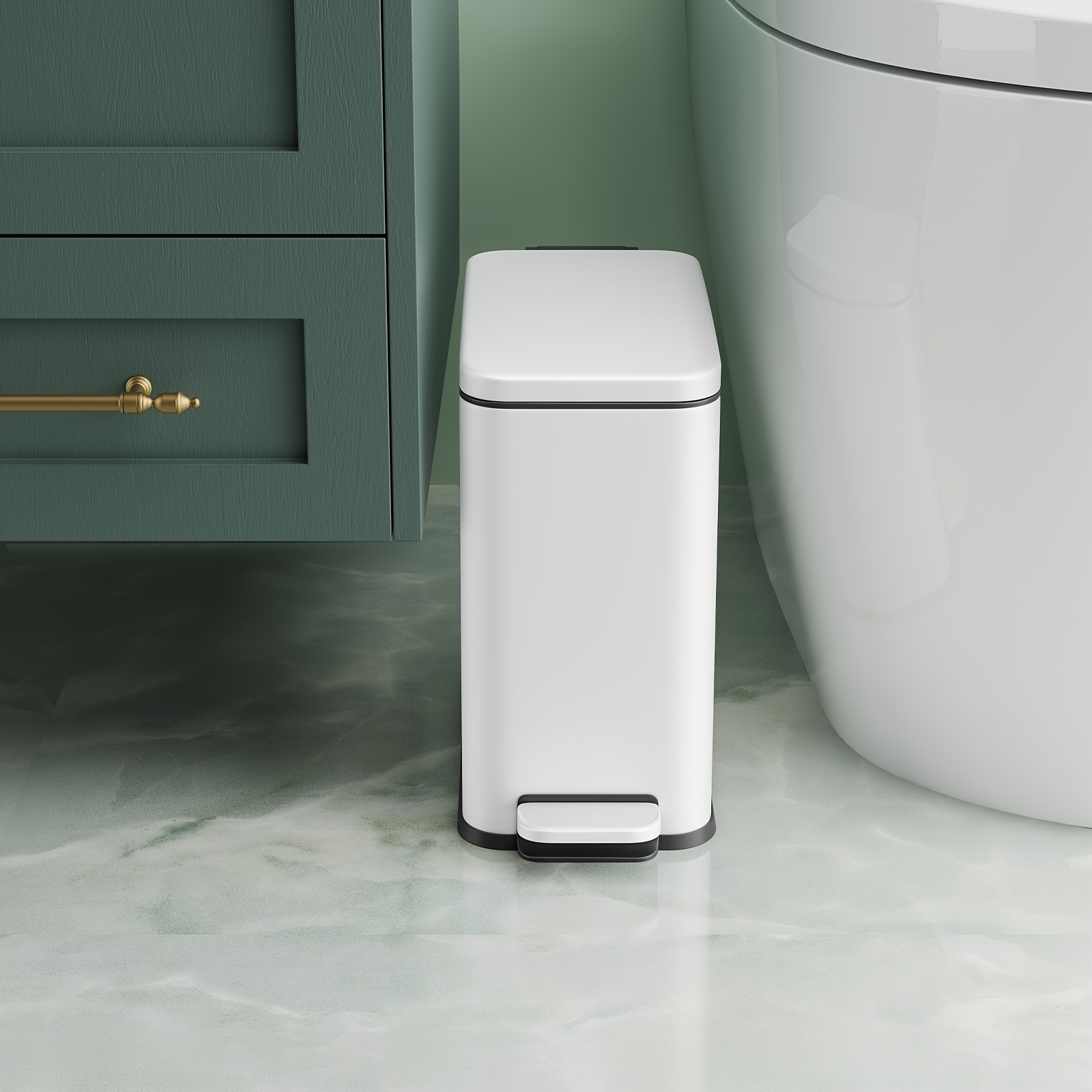 Bathroom Bin, 5l Small Bin With Lid, Pedal Toilet Bin, Slim For Small Spaces, Steel, Soft Close