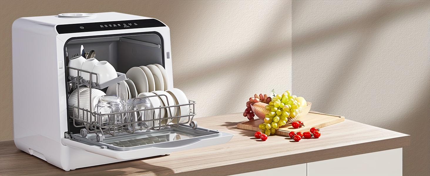 Countertop Dishwasher with 5+1 Programs, Baby Care, Dual Spray, High-Temp, Air-Dry, Timeing Function, No Hookup Needed, Portable Dishwasher with 1.32gal Built-in Water Tank, Mini Dishwasher for Home, Apartments, RVs
