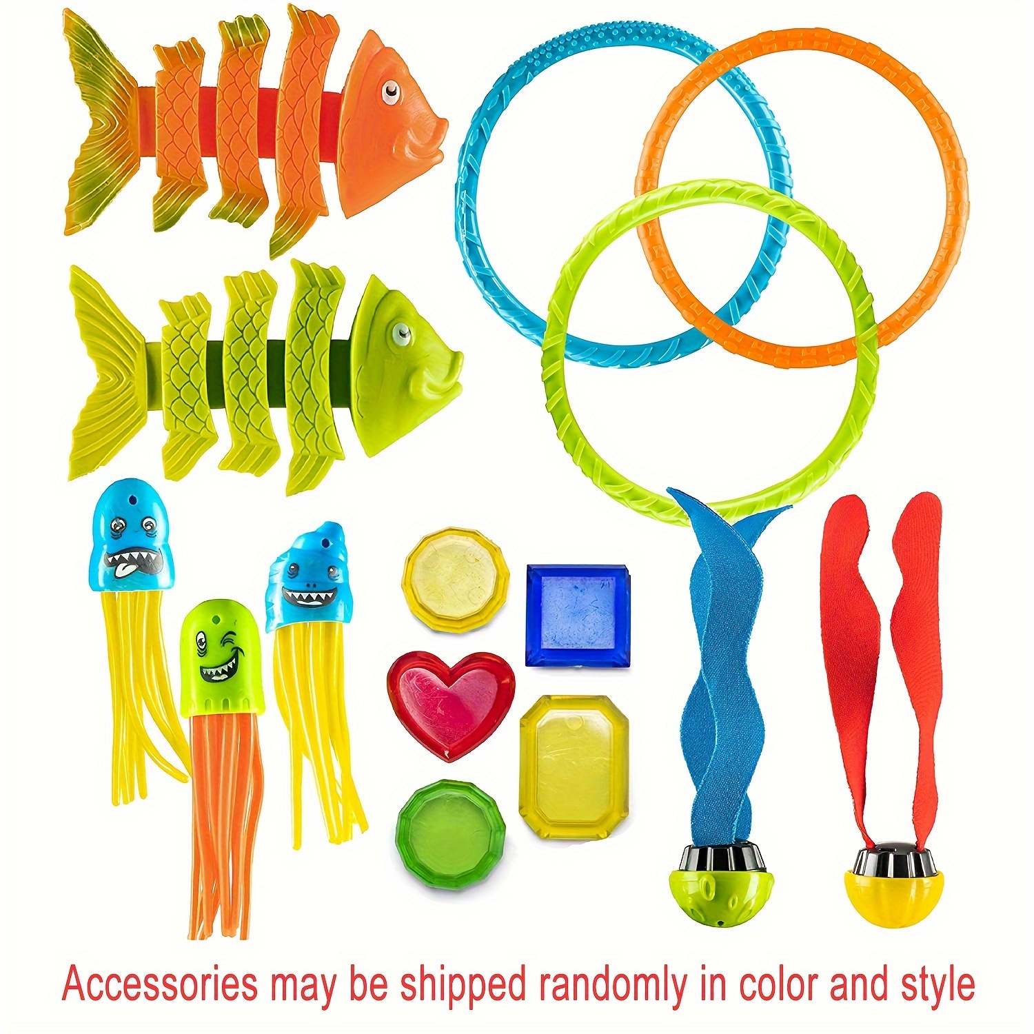 15pcs/34pcs Diving Toys [random Color And Style], Swimming Pool Training Diving Rings And Gem Toys, Diving Seaweed Fish Water Play Toys, Beach Toys, Swimming Practice Toy Additions, Pool Party Gifts