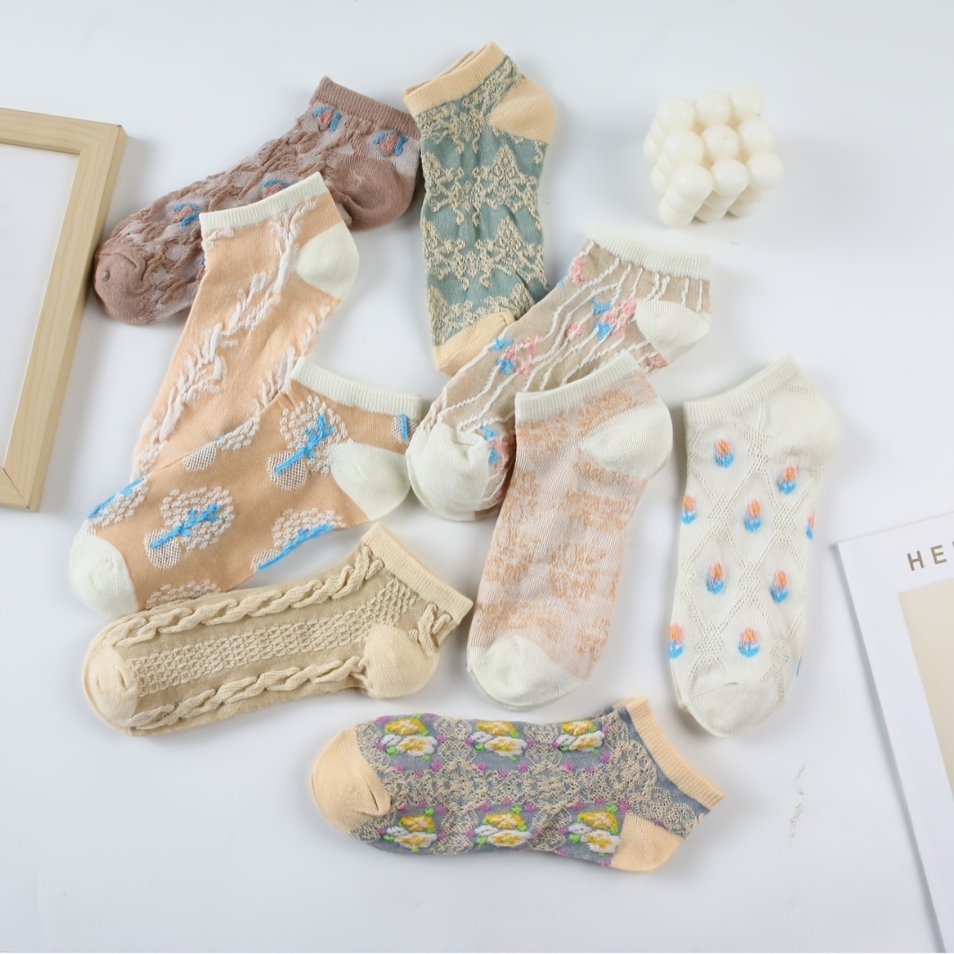 9 Pairs Women's Thin All-match Japanese Low-cut Style Vintage 3d Short Socks