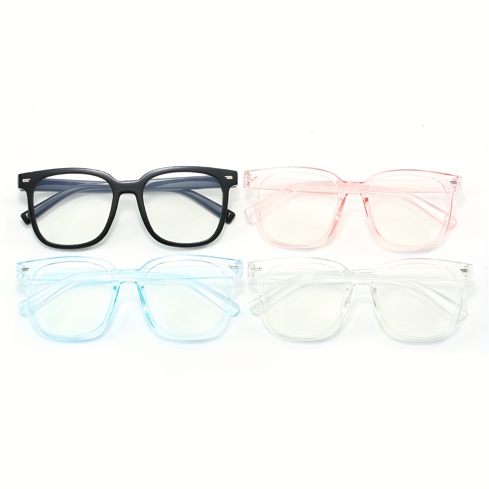 

4-pack Unisex Fashion Full Rim , Anti-blue Light Clear Pc Lens, Cute Embellished Frame, Plastic , Stylish Eyewear For Teens