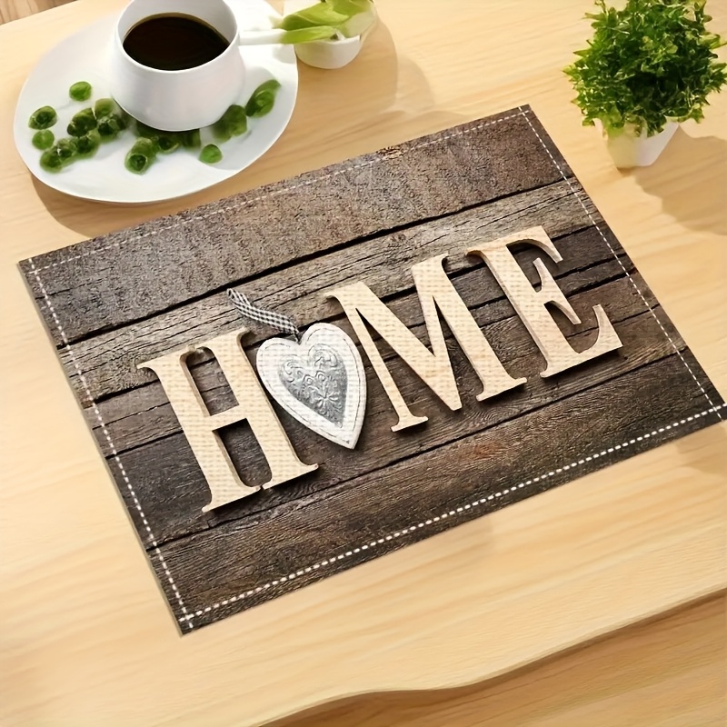 Wood Grain Love Letter Placemats For Dining Table Kitchen Decor_voghion.com