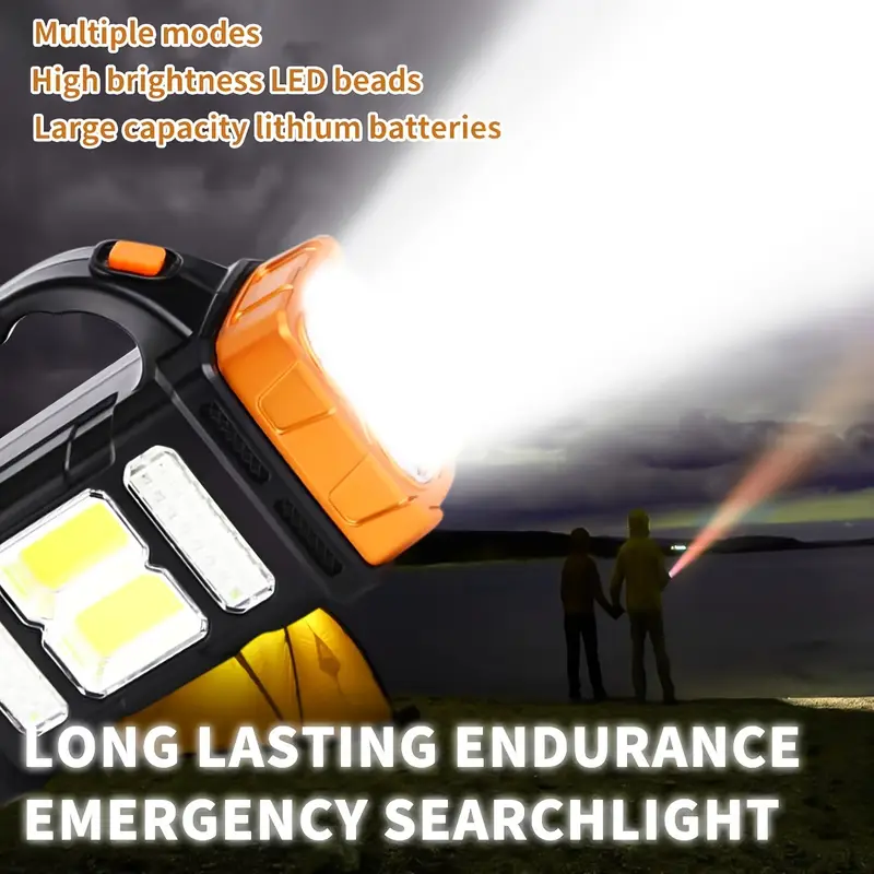 1pc solar powered led flashlight usb rechargeable cob side light multi modes lighting portable searchlight lamp for outdoor hunting boating camping and home emergency details 6