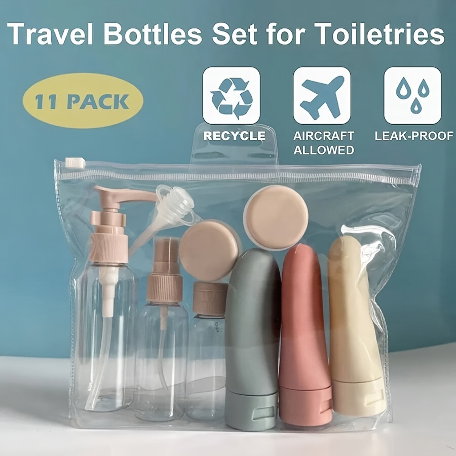 TEMU 11pcs/set - Travel Bottles For Toiletries Empty Refillable Liquid Container Squeeze Bottle Cream Jar Lotion Bottle Travel Accessories