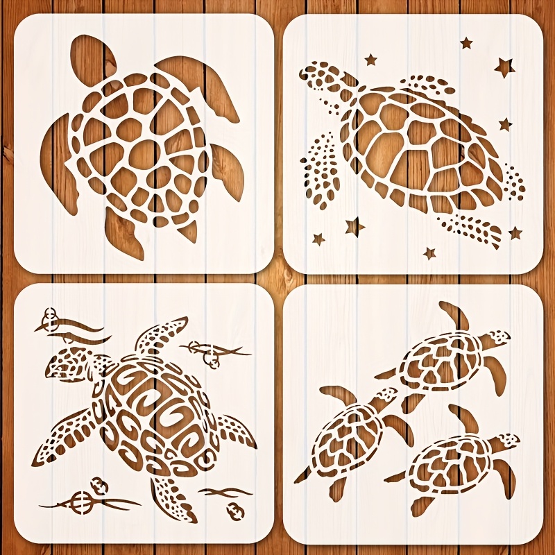 TEMU 4pcs Turtle Stencils, 6*6 Inch Reusable Painting Stencils, Ocean Animal Stencils, Sea Turtle Stencils, Diy Craft Stencils For , Fabric, Canvas,