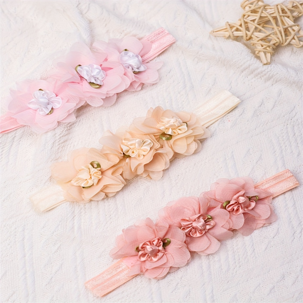 TEMU Un ensemble de trois bandeaux élastiques florales en de soie patchwork main, avec un style bohème et doux pour