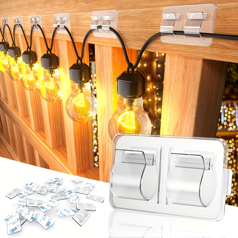 

Hooks For Outdoor String Lights Clips, 25pcs Heavy Duty Cable Clips With Waterproof Adhesive Strips For Hanging Christmas Light - Outside Uv-resistant Clear Sticky Cord Holders Rope Organizer