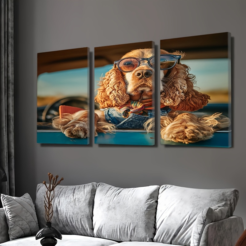 3pcs framed canvas painting funny dog in Temu Pakistan