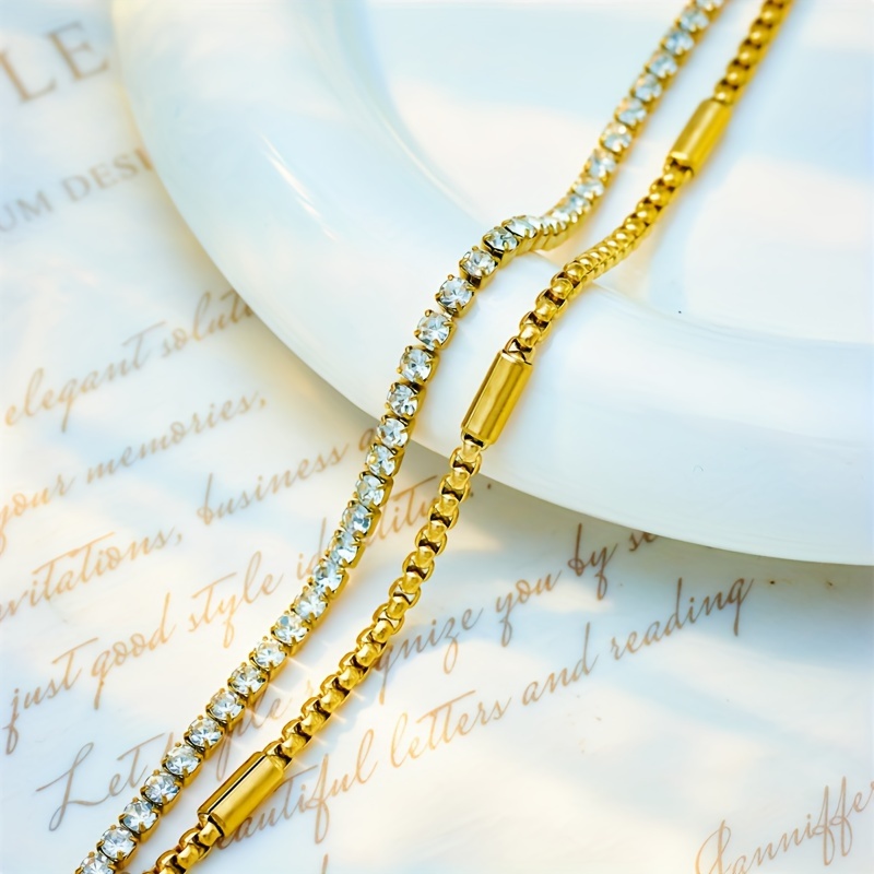 Golden Tone Rhinestone Double Chain Bracelet for Parties & Gifting