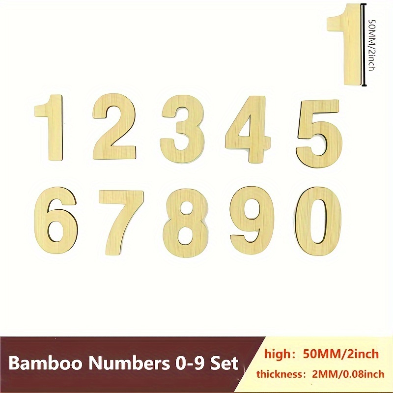 

10pcs 50mm/2in Bamboo Numbers 0 To 9, Blank Bamboo Numbers For Painting, Diy, Crafts And Home Wall Decor
