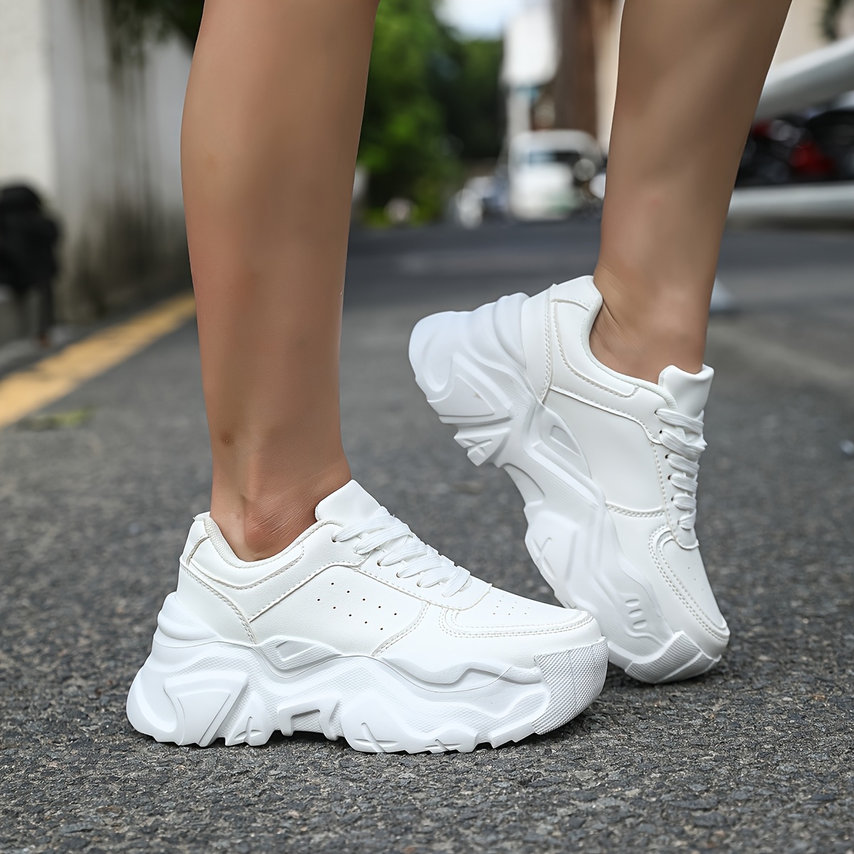 retro thick sole dad sneakers white lace cover casual Temu South