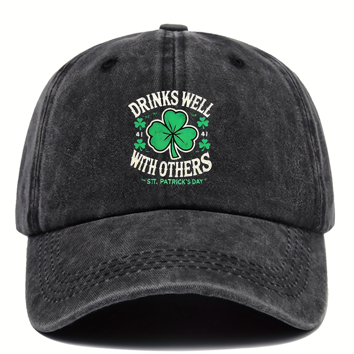 TEMU 1pc 's Day Shamrock Print Baseball | Urban Hip-hop Unisex Washed Curved Brim | Lightweight And Breathable, Suitable For Hiking, Cycling, Outdoor