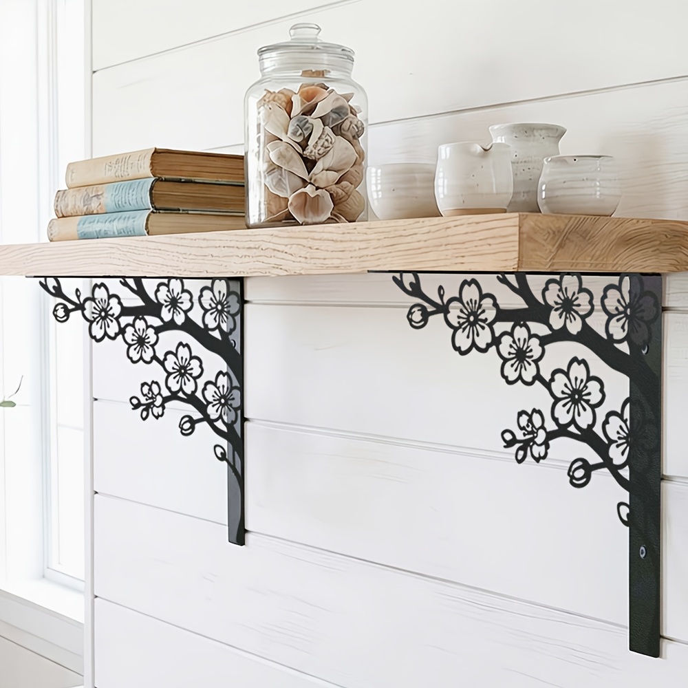 TEMU 2pcs Floral Metal Shelf Set, With L-shaped Metal Brackets, Space-saving, Requires Wall Mounting(requires Drilling), Suitable For Decorative And