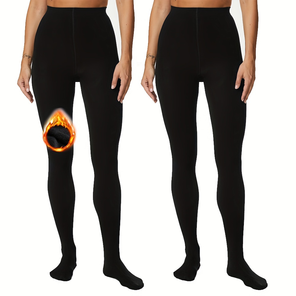 

2pcs Women's Fleece-lined Tights - 120d Opaque, Stretchy & Pantyhose With High Waistband