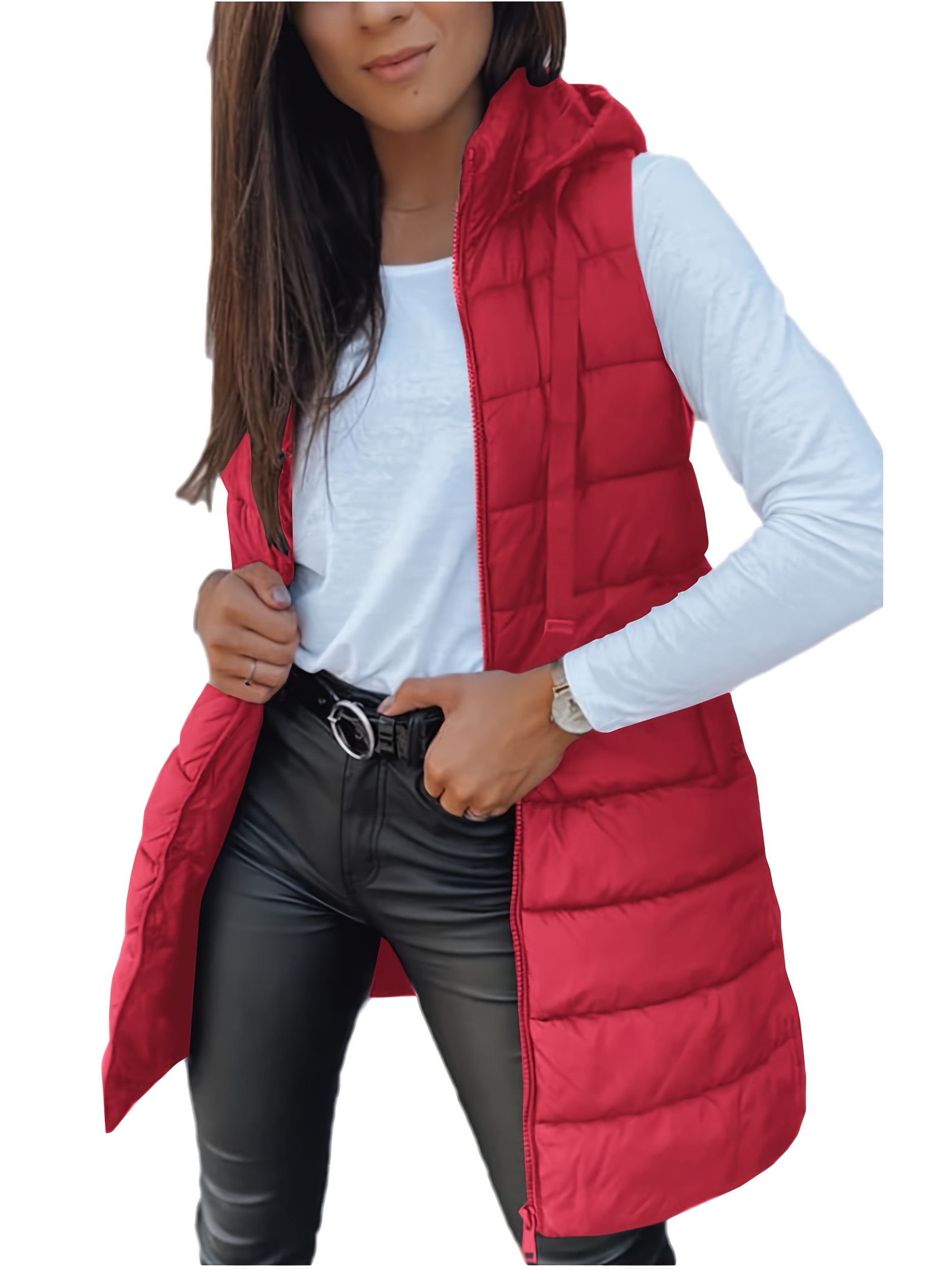 elegant womens thickened warm vest hooded solid color long sleeve polyester   outerwear stylish streetwear   jacket chic streetwear durable outerwea details 21
