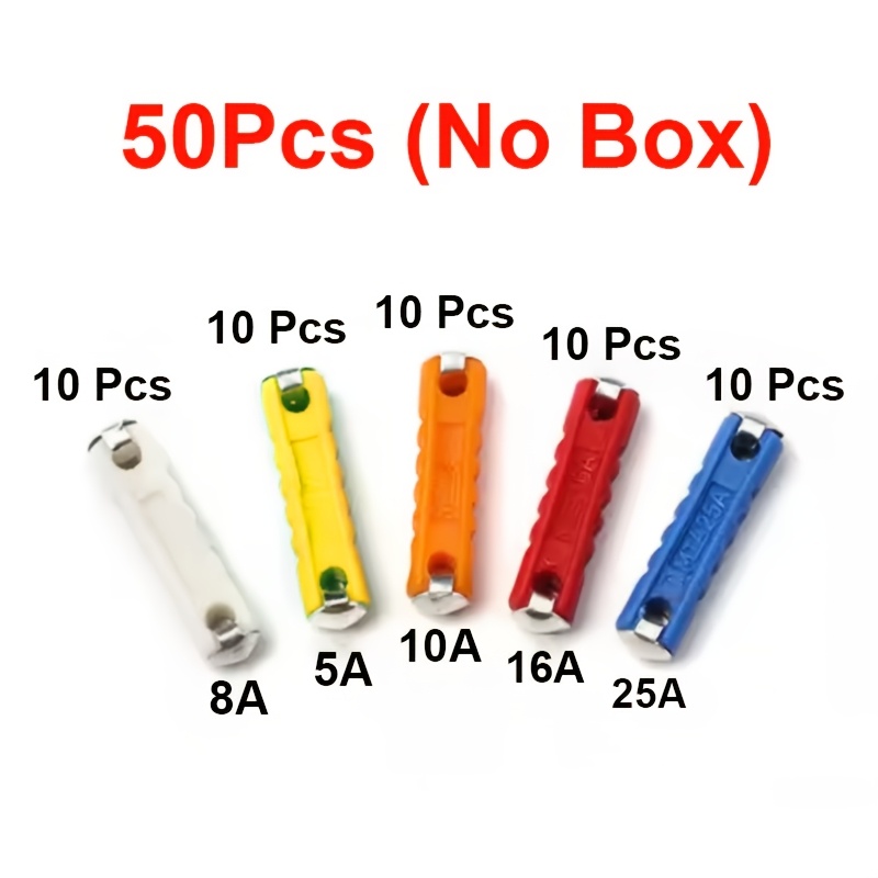 TEMU 50pcs Multicolor Car Fuse Assortment Kit - 24x5.8 Mm, Made Of Durable, Compatible With Vintage Cars, Rated For 5a-25a, Automotive Fuses