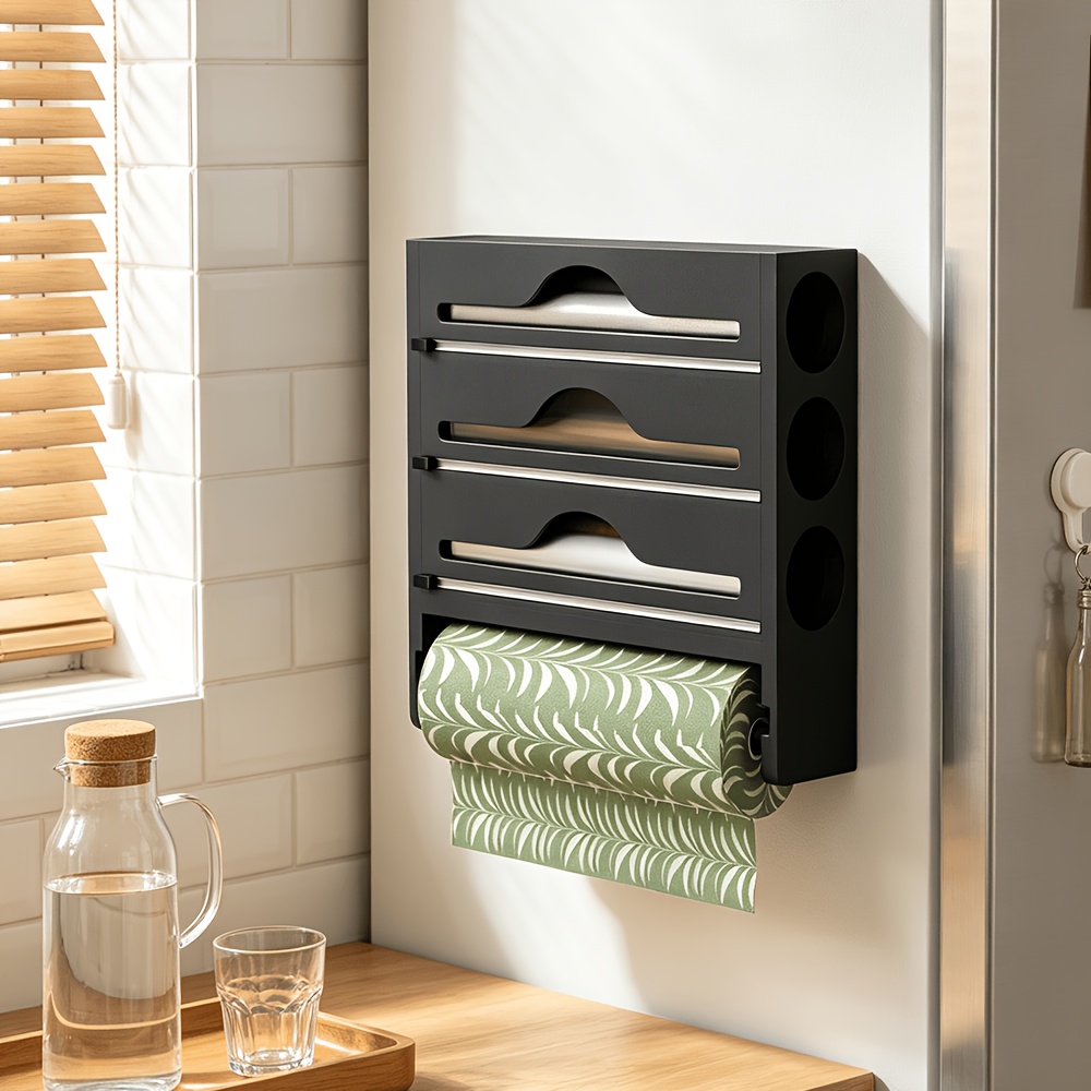 TEMU Wall-mount For Kitchen, Paper Towel Holder, Storage Organizer For Plastic Wrap Aluminum Foil Baking Paper