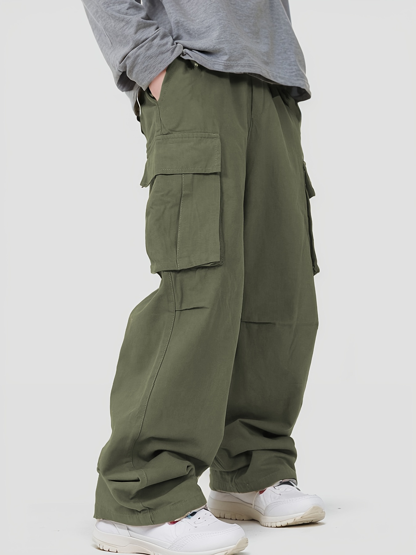 boys cargo pants elastic waist belt loops loose fit trousers