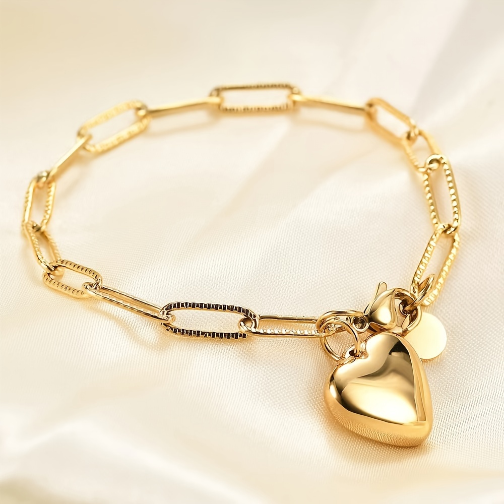 E-shop Modisches rechteckiges Damenarmband im europäischen amerikanischen Stil, Nischen-Design im Ins-Stil mit herzförmigem Anhänger, Edelstahlarmband,