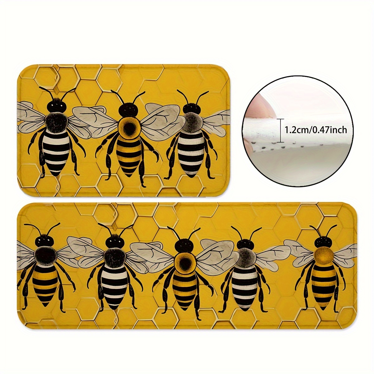 

1/2pcs, Bee Kitchen Mats, Non-slip And Durable Bathroom Pads, Comfortable Standing Runner Rugs, Carpets For Kitchen, Home, Office, Sink, Laundry Room, Bathroom, Spring Decor