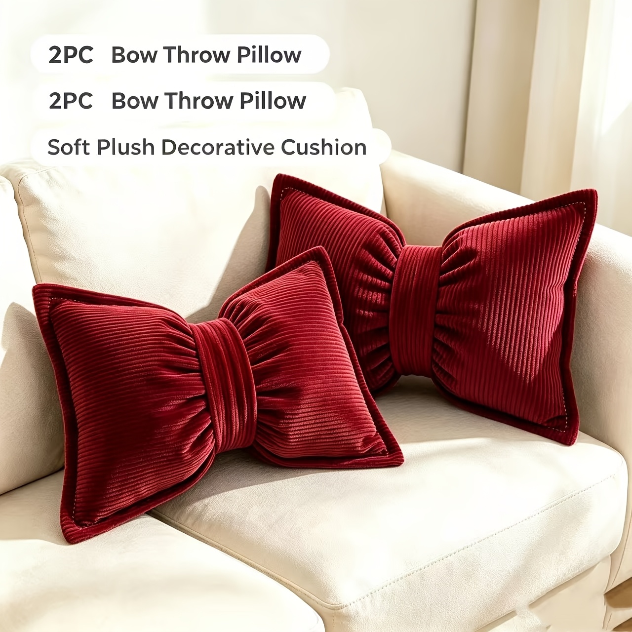 TEMU Lot de 2 taies d'oreiller douces et confortables de nœud papillon, faciles à retirer et à laver, 12x20 pouces (30x50cm), housses de coussin