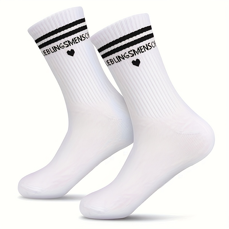 Image of 1 Pair Fashion Novelty Socks, Cool Novelty Socks, " Person", German Letters "lieblingsmensch", Funny Saying Crew Socks, Valentine's Cool Birthday Christmas Gift