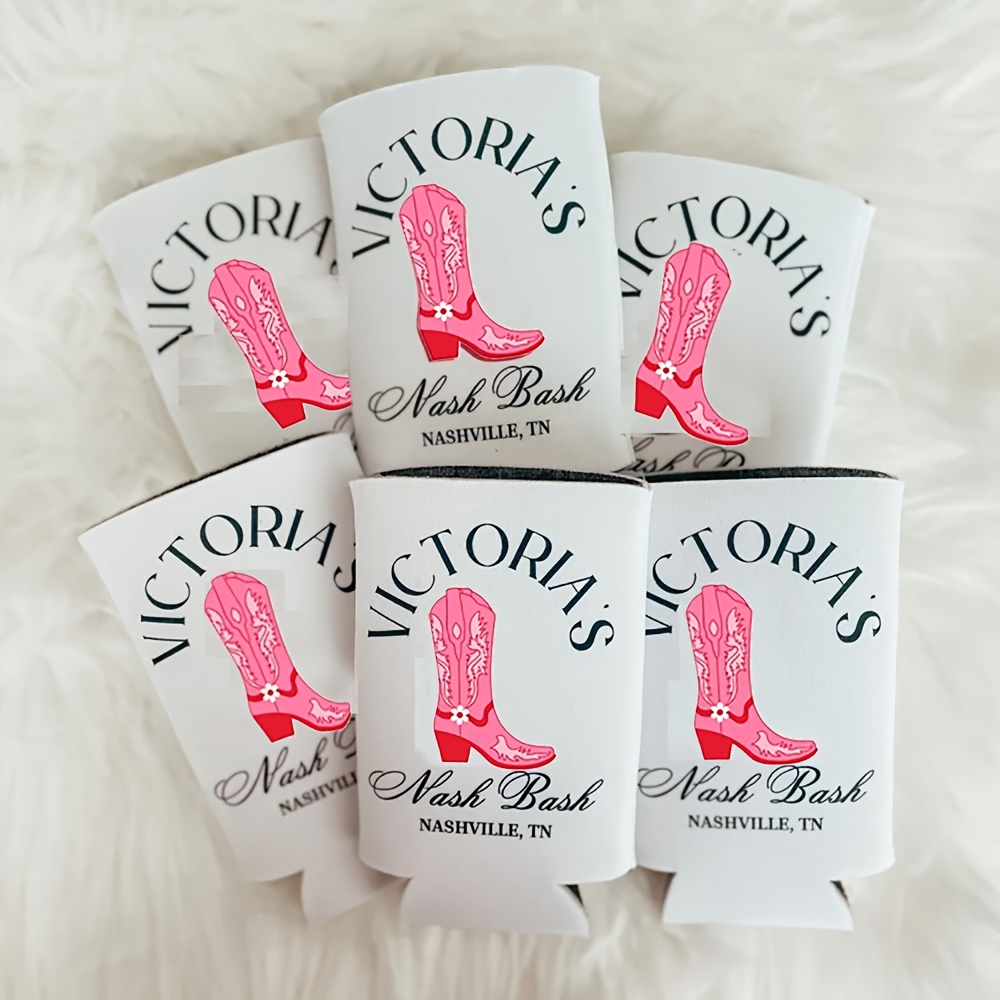 TEMU 6pcs Custom Personalized Bachelorette Can Coolers - Western Cowgirl Nashville Texas Themed Suitable For Hen Party, Bridal Shower, Bridesmaid