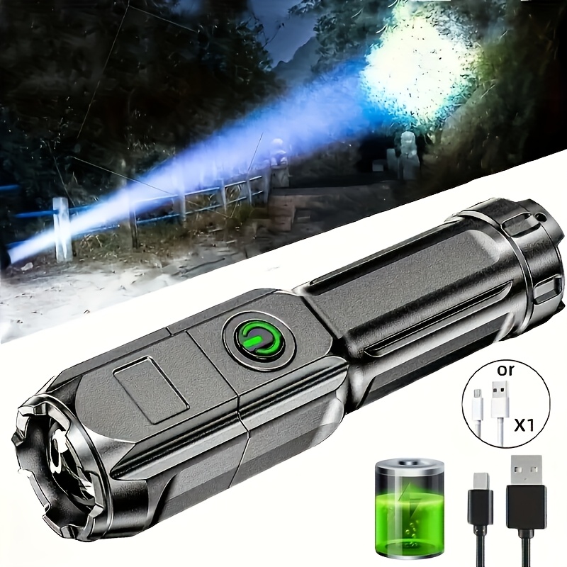 

1pc Anyice Flashlight - Rechargeable 1200mah Lithium Battery, Portable Multi-functional Led With Hard Abs Material, Dimmable Long-range Flashlight For Outdoor, Home Use With Usb Cable Included