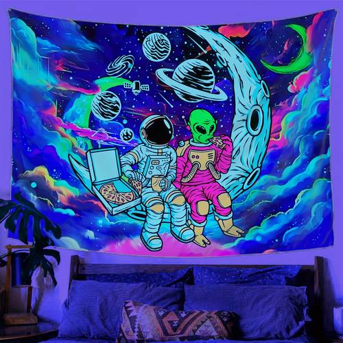 funny space astronaut blacklight tapestry uv reactive art for men guys room bedroom decor tapestries wall hanging