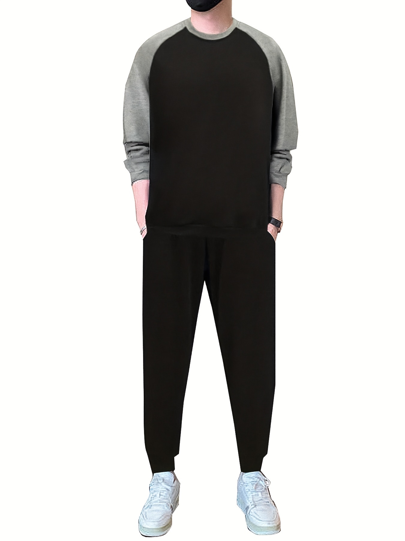 Plus Size Men's Causal Contrast Color Sweatshirt Sweatpants - Temu United  Arab Emirates