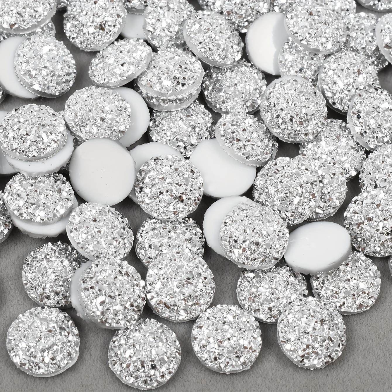 Image of 100pcs/pack Natural Stone Beads, 12mm Size Flat-bottom Resin Beads, Round Resin Beads For Handmade And Clothing Additions