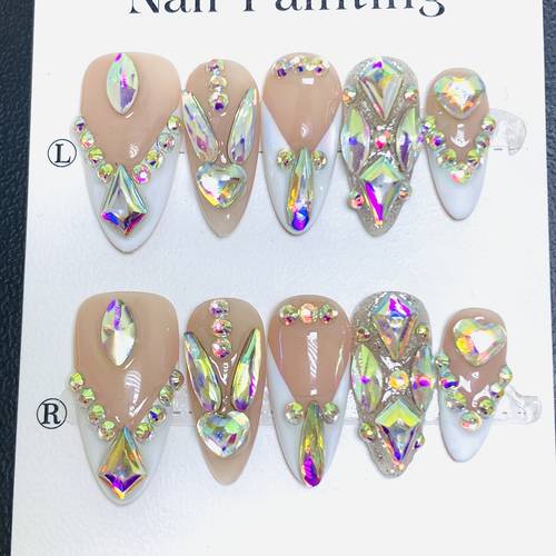 luxuriöses 10-teiliges set, 10 französische flash full diamond nude mandel-style nagelsticker, high-end design